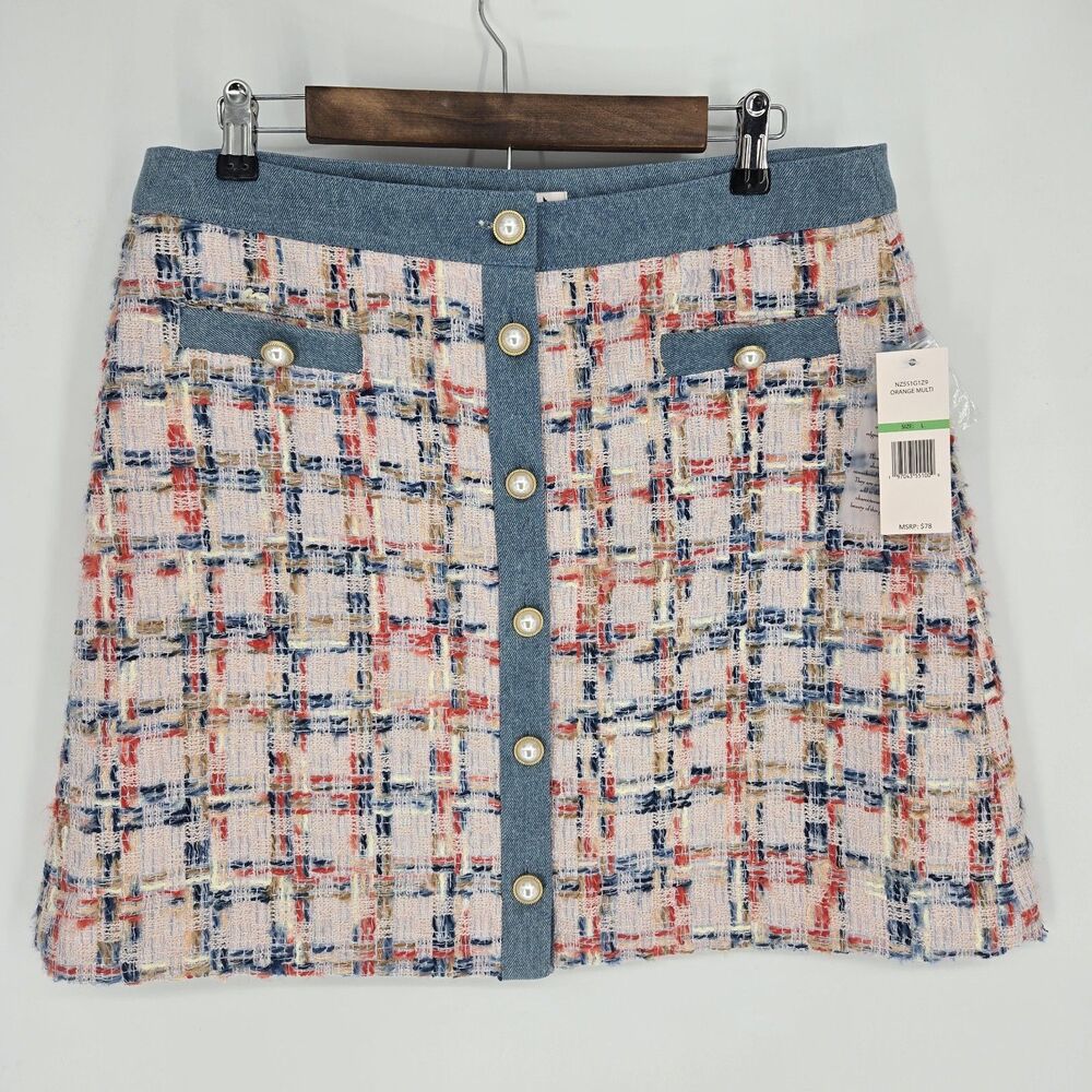 NWT Nanette Lepore Skirt Large Tweed Boucle Plaid Preppy Coquette